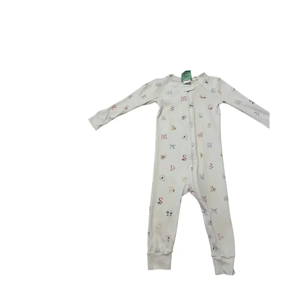 Grace & James Kids 2T White Alphabet Print Long Sleeve Zip Up Onesie